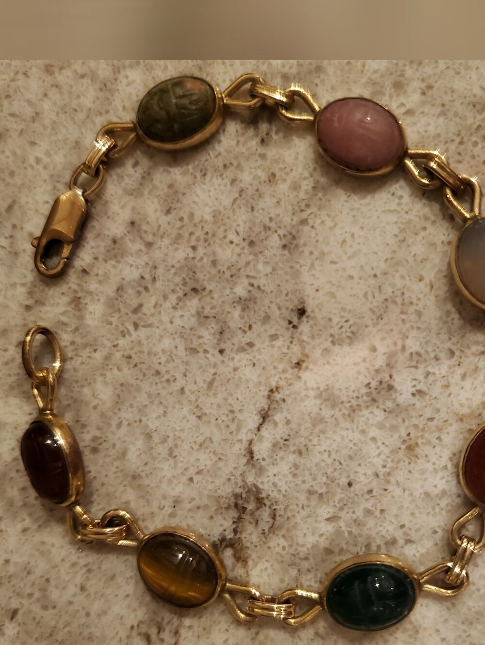 Vintage Scarab Multi-Stone Bracelet and Earring Set